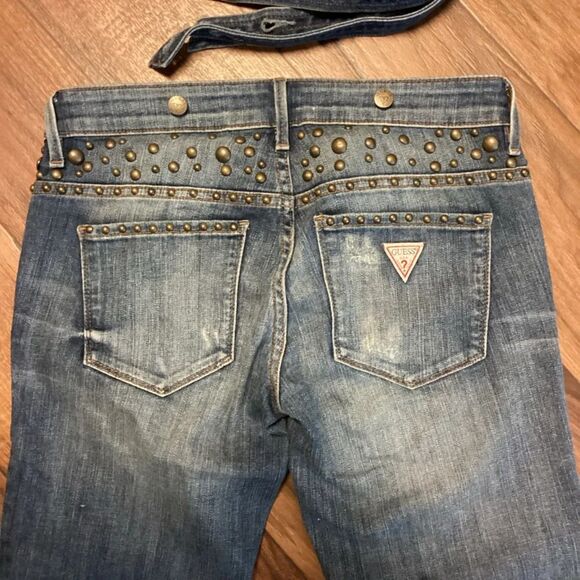 Guess Women’s Y2K Studded Distressed Jeans w Suspenders‎ S23 - Picture 11 of 11